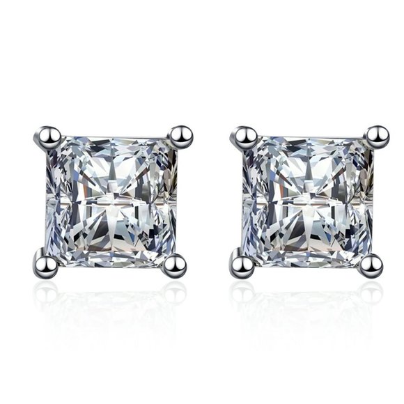 Certified 4ct. t.w. Diamond Moissanite Princess Cut Stud Earrings NEW - Picture 3 of 9